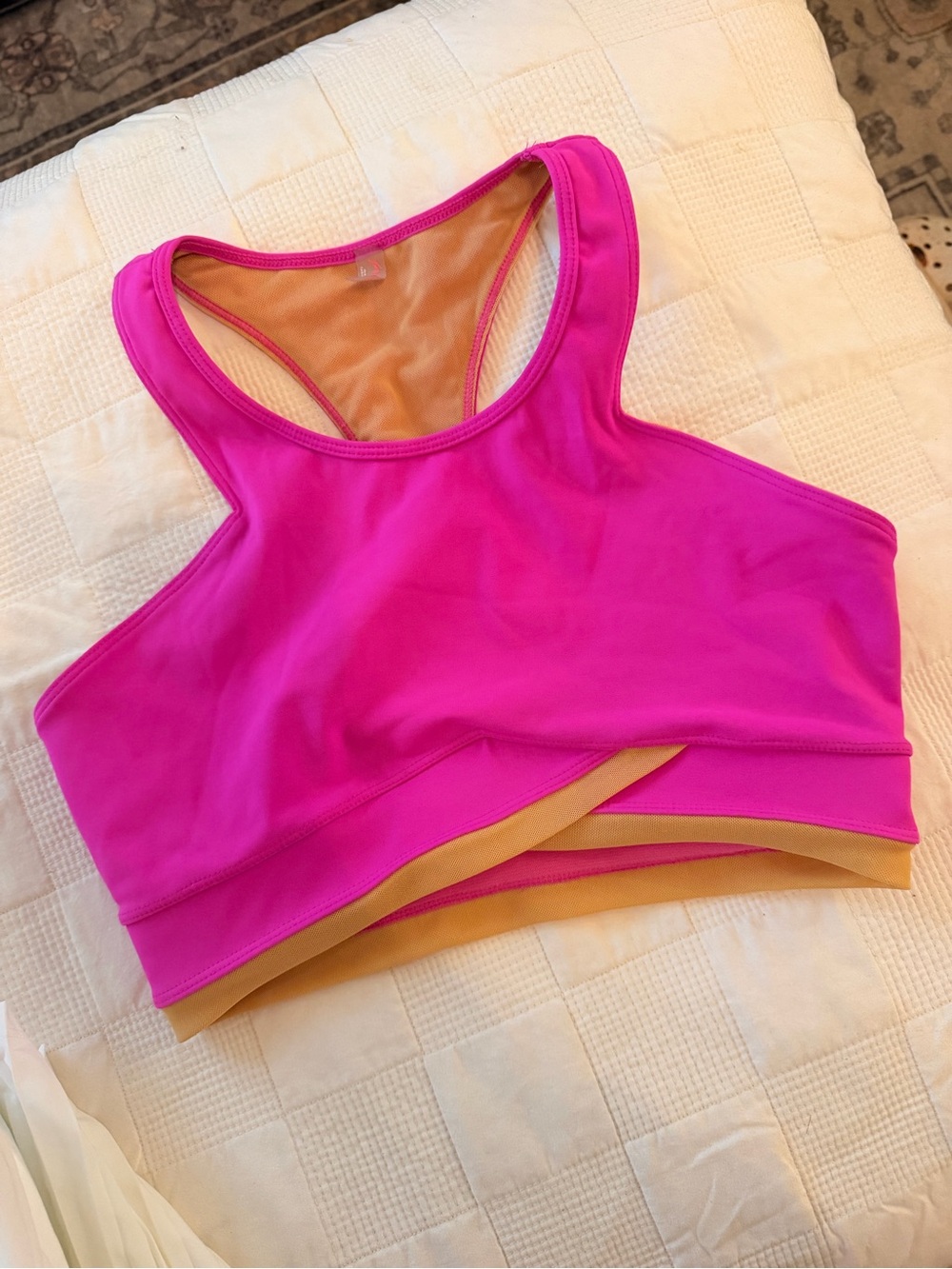 Free People Hot Pink and Tan Racerback Sports Bra Medium Purple Pink Tan